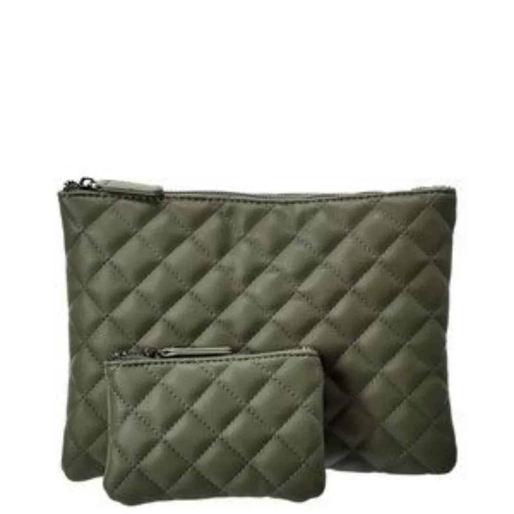 NWT KC Jagger Vegan Caviar Leather Quilted Pouch Set Green - Picture 4 of 5